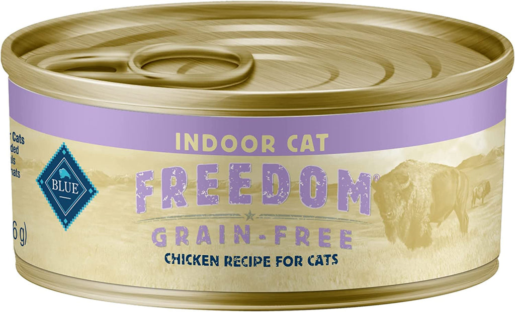Blue Buffalo Freedom Grain Free Natural Adult Pate Wet Cat Food, Indoor Chicken 5.5-Oz Cans (Pack of 24)