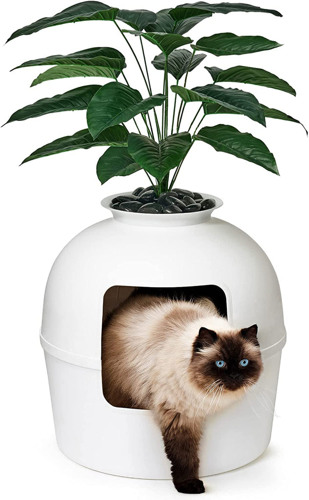 Secret Litter Box by  - Hidden Litter Box Enclosure, Patented Design with Odor Control, Includes Faux Plant, Carbon Filter and Real Stones