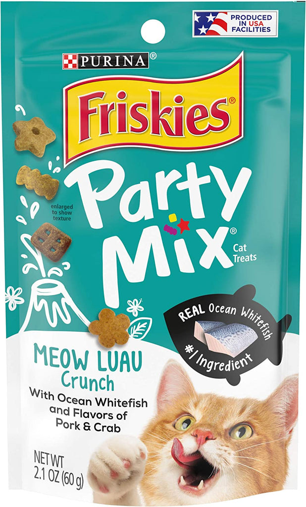 Purina Friskies Made in USA Facilities Cat Treats, Party Mix Meow Luau Crunch - (10) 2.1 Oz. Pouches