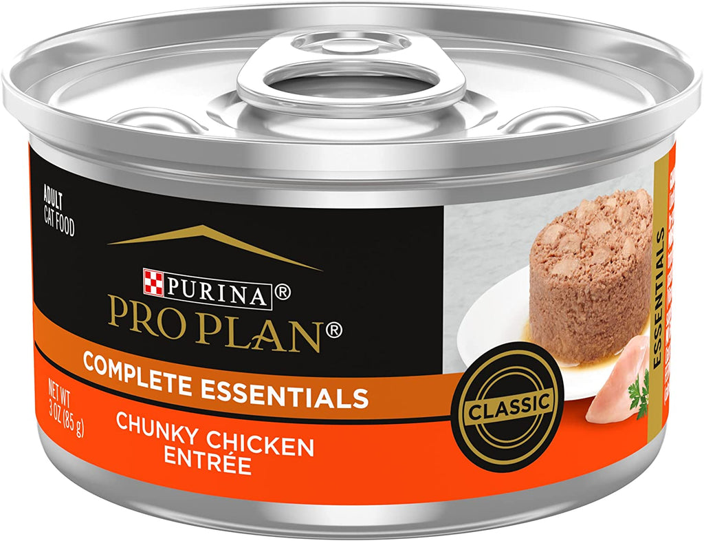 Purina Pro Plan Pate, High Protein Wet Cat Food, COMPLETE ESSENTIALS Classic Chunky Chicken Entree - (24) 3 Oz. Pull-Top Cans
