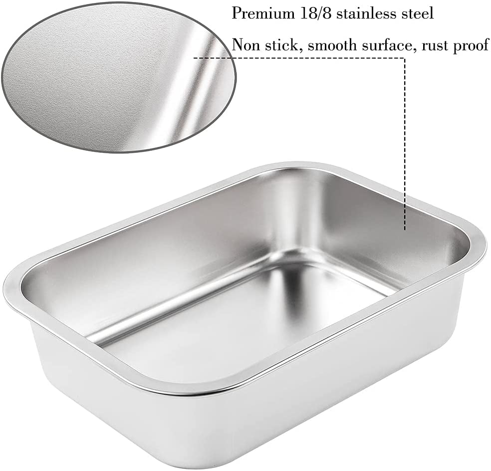 Stainless Steel Litter Box for Cat and Rabbit,Odor Control Litter Pan,Non Stick Easy to Clean,Never Bend,Rust Proof High Sides Non Slip Rubber Feets (4 Inches Deep, 16'' X 12'' X 4'')