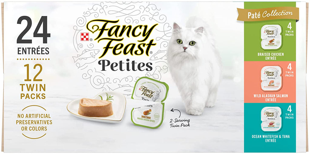 Purina Fancy Feast Gourmet Wet Cat Food Variety Pack, Petites Pate Collection, Break-Apart Tubs, 24 Servings - (12) 2.8 Oz. Tubs
