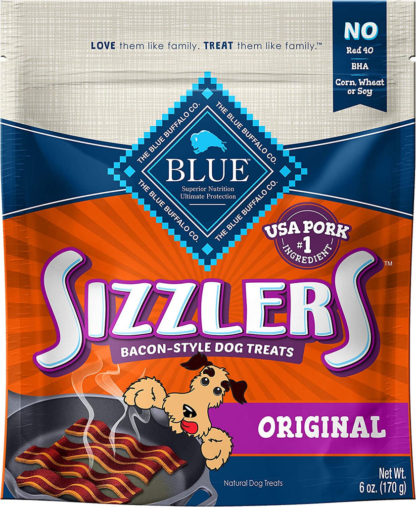 Blue Buffalo Sizzlers Natural Bacon-Style Soft-Moist Dog Treats, Original Pork 6-Oz Bag