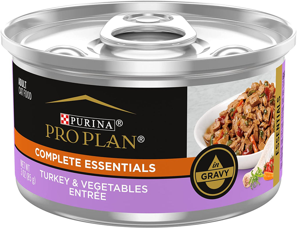 Purina Pro Plan Gravy, High Protein Wet Cat Food, COMPLETE ESSENTIALS Turkey & Vegetable Entree - (24) 3 Oz. Pull-Top Cans