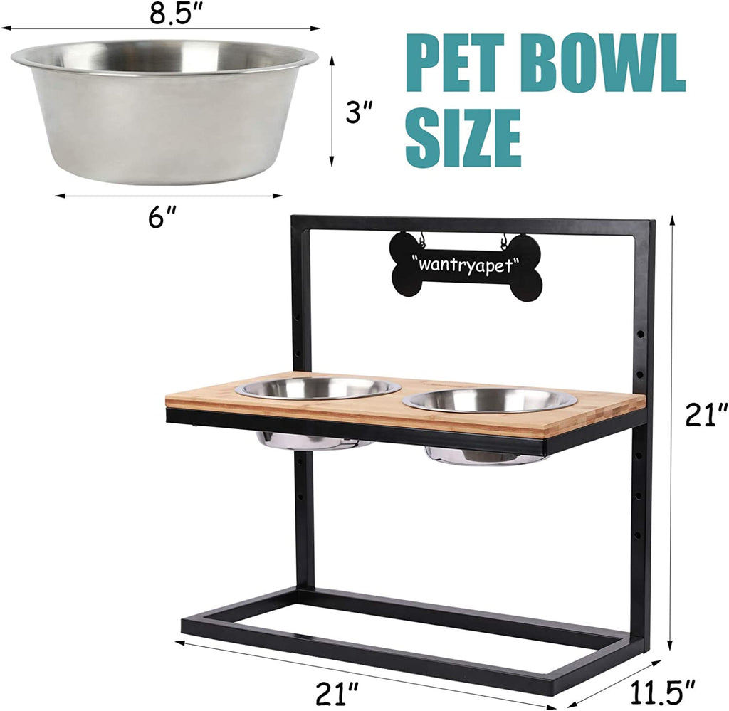 Large Elevated Dog Bowls Feeder Adjustable to 6 Heights, anti Rust Frame Raised Pet Feeder for Dog, Steel Food and Water Bowls Large Dog Feeder for Big Dog