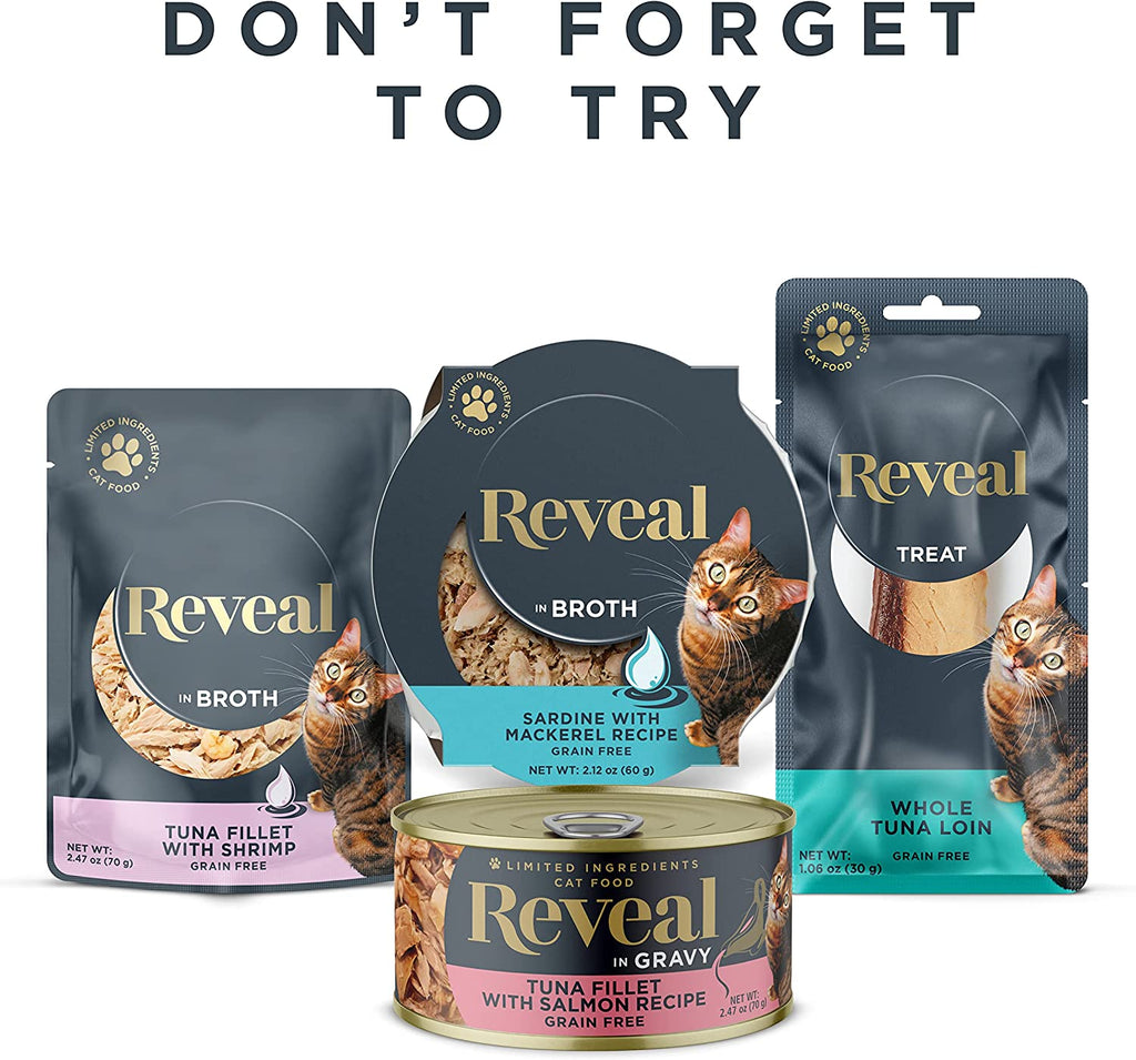 Reveal Natural Wet Cat Food, 24 Pack, Limited Ingredient, Grain Free Food for Cats, Tuna with Sea Bream in Broth, 2.47Oz Cans