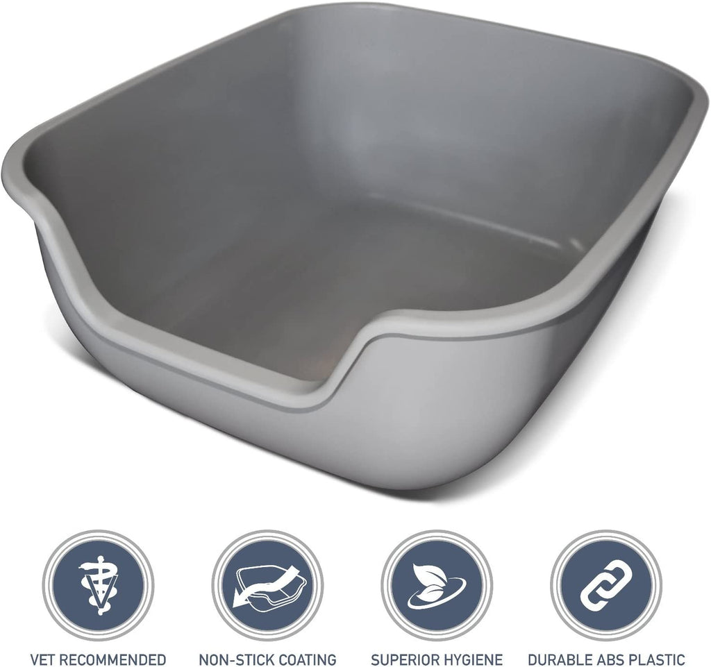 Petfusion Betterbox Non-Stick Large Litter Box. Pet Safe Non-Stick Coating for Easier Cleaning & Superior Hygiene. Open Top Box Promotes Healthy Usage. Litter Pans Made of Stronger ABS Plastic, Grey