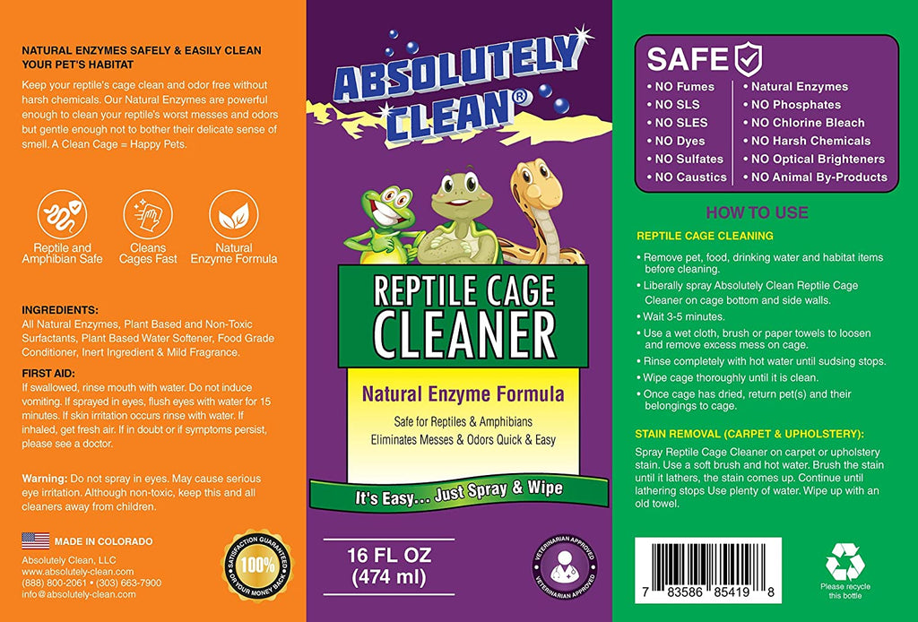 Amazing Reptile & Amphibian Terrarium Cleaner and Odor Eliminator - Just Spray/Wipe - Safely & Easily Removes Reptile & Amphibian Messes - USA Made