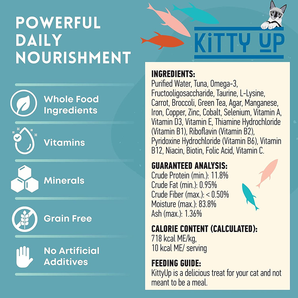 Kitty up - Lickable Cat Treat Pouches for Indoor Cats - All Natural Tuna Puree Tube Treats - Kitten and Senior Soft Wet Cat Food - Limited Ingredient - Grain Free with Lysine - 50 Tubes