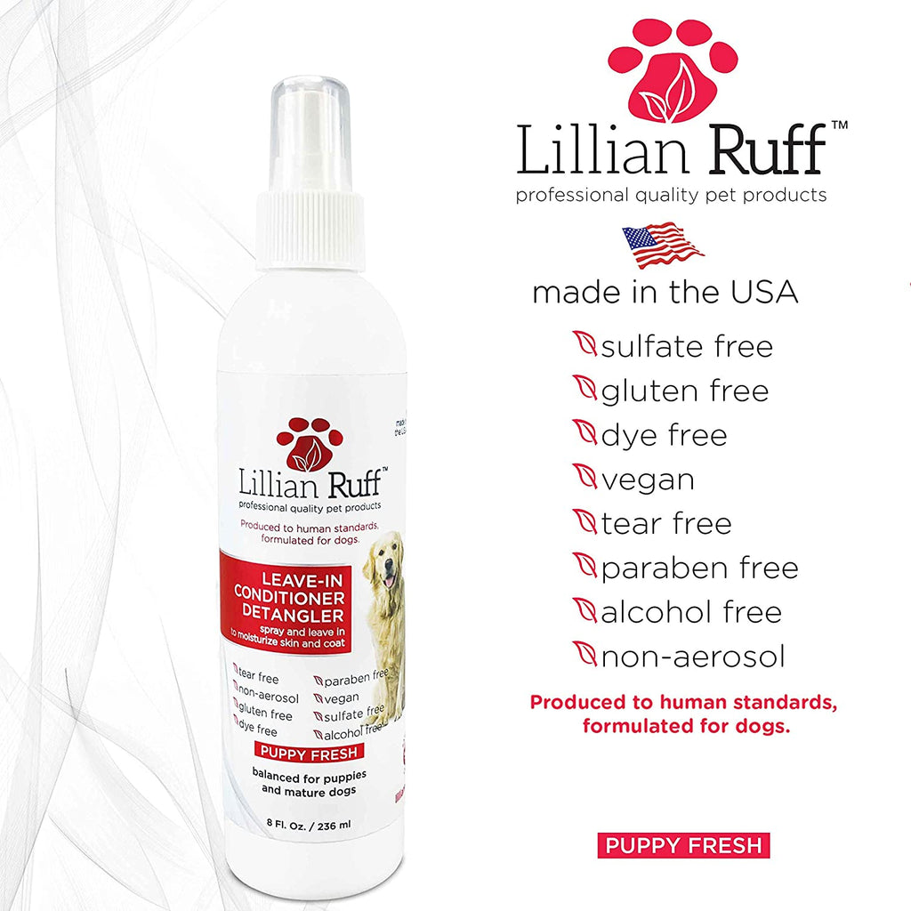 Lillian Ruff Leave-In Dog Conditioner & Detangler Spray - Ph Balanced After-Bath No Rinse Hydrating Dog Conditioning Spray - Silky Shine Spray for Dry Skin, Itch Relief, Detangling & Dematting (8Oz)