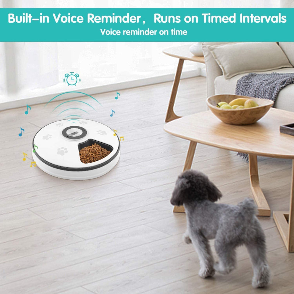 Automatic Cat Feeder, Auto Cat Food Dispenser - 6 Meals Pet Wet Food Dispenser for Small Dog with Programmable Timer Portion Control Timed Cat Feeder with Voice Reminder
