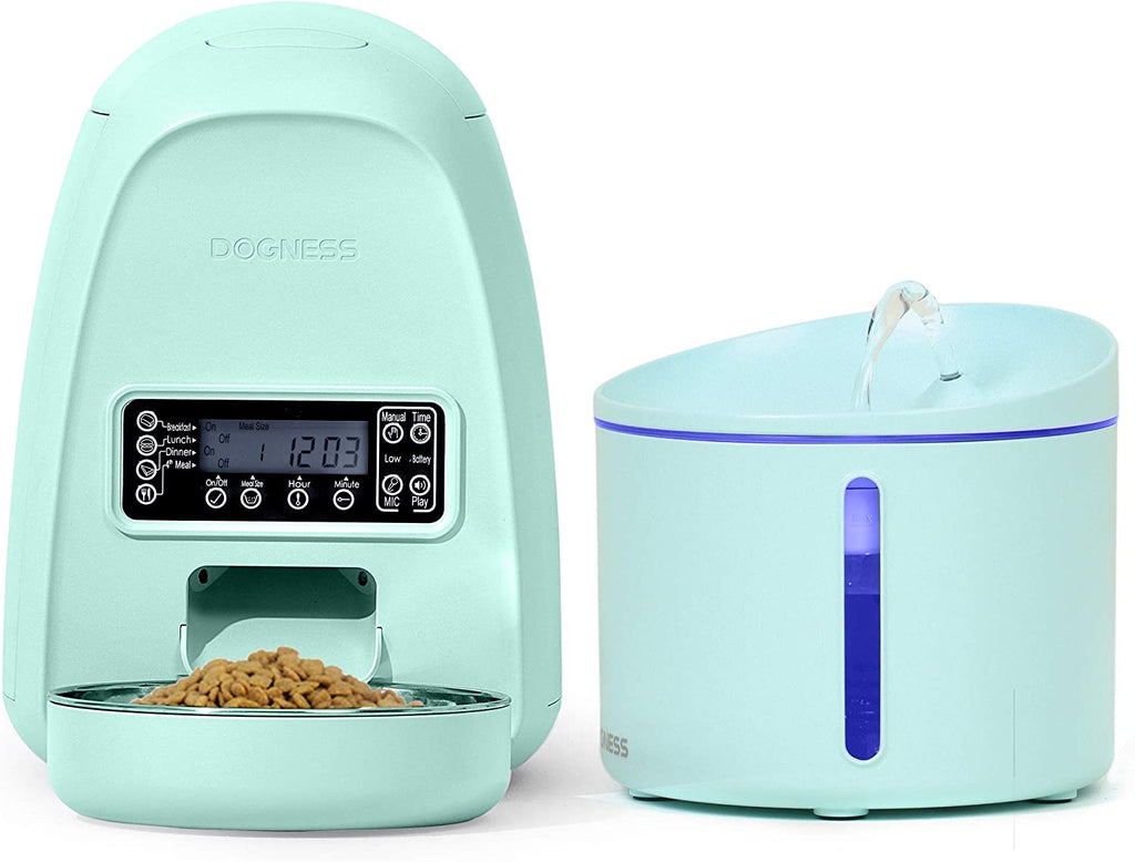 2L Pet Feeder,Automatic Cat Feeder | Timed Programmable Auto Pet Dog Food Dispenser Feeder for Kitten Puppy (Green Feeder + Green 1L Fountain)