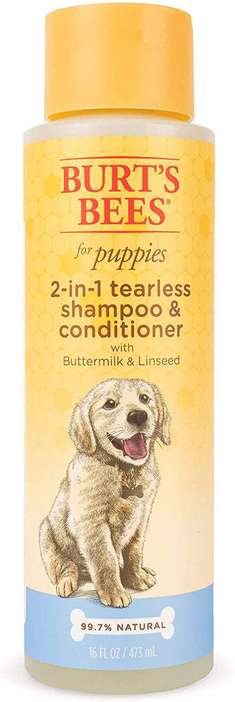 Burt'S Bees for Puppies Natural Tearless 2 in 1 Shampoo and Conditioner | Made with Buttermilk and Linseed Oil | Best Tearless Puppy Shampoo for Gentle Skin and Coat | Made in USA, 16 Oz