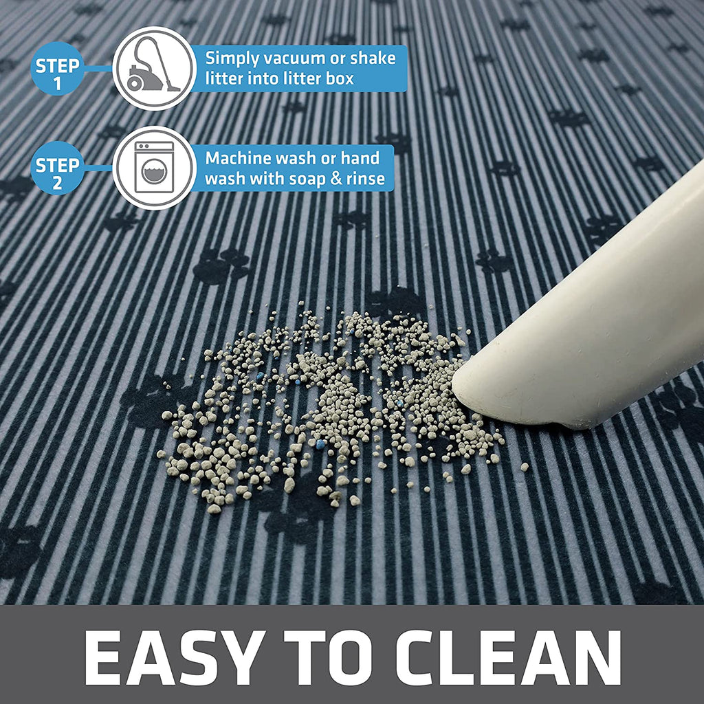 Original Cat Litter Mat, Contains Mess from Box for Cleaner Floors, Urine-Proof, Soft on Kitty Paws -Absorbent/Waterproof- Machine Washable, Durable (USA Made) (20”X28”)(Greystripeblackpaw)