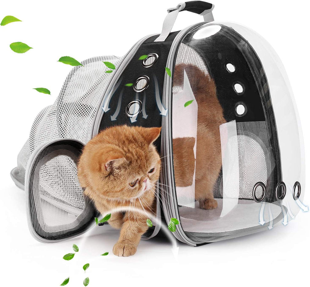 Pet Carrier Backpack, Bubble Backpack Carrier, Cats and Puppies,Airline-Approved, Designed for Travel, Hiking, Walking & Outdoor Use (Black-Expandable)