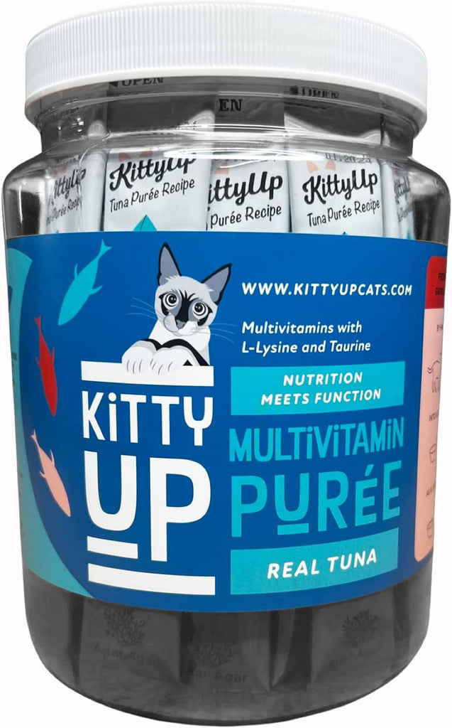 Kitty up - Lickable Cat Treat Pouches for Indoor Cats - All Natural Tuna Puree Tube Treats - Kitten and Senior Soft Wet Cat Food - Limited Ingredient - Grain Free with Lysine - 50 Tubes