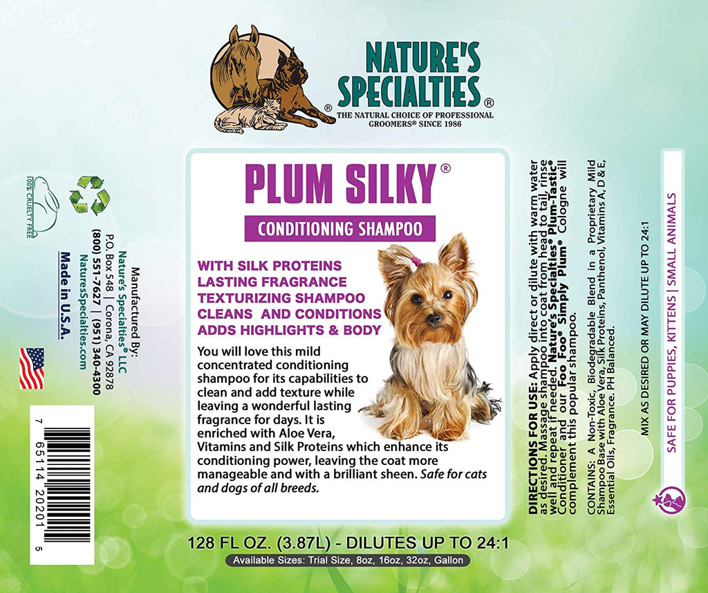 Nature'S Specialties Plum Silky Ultra Concentrated Dog Shampoo Conditioner, Makes up to 24 Gallons, Natural Choice for Professional Pet Groomers, Silk Proteins, Made in USA, 1 Gal