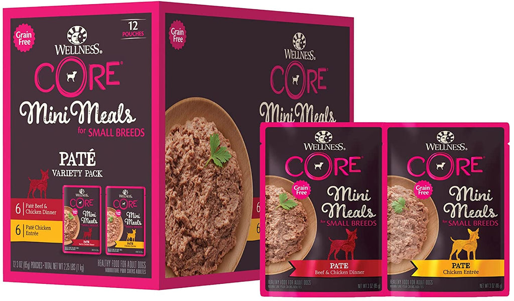 Wellness CORE Natural Grain Free Small Breed Mini Meals Pate Variety Pack, 3-Ounce (Pack of 12)