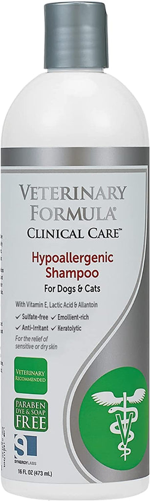 Veterinary Formula Clinical Care Hypoallergenic Shampoo for Dogs and Cats, 16 Oz – No Harsh Ingredients – Fragrance-Free Pet Shampoo for Allergies and Sensitive Skin, Promotes Healthy Skin and Coat