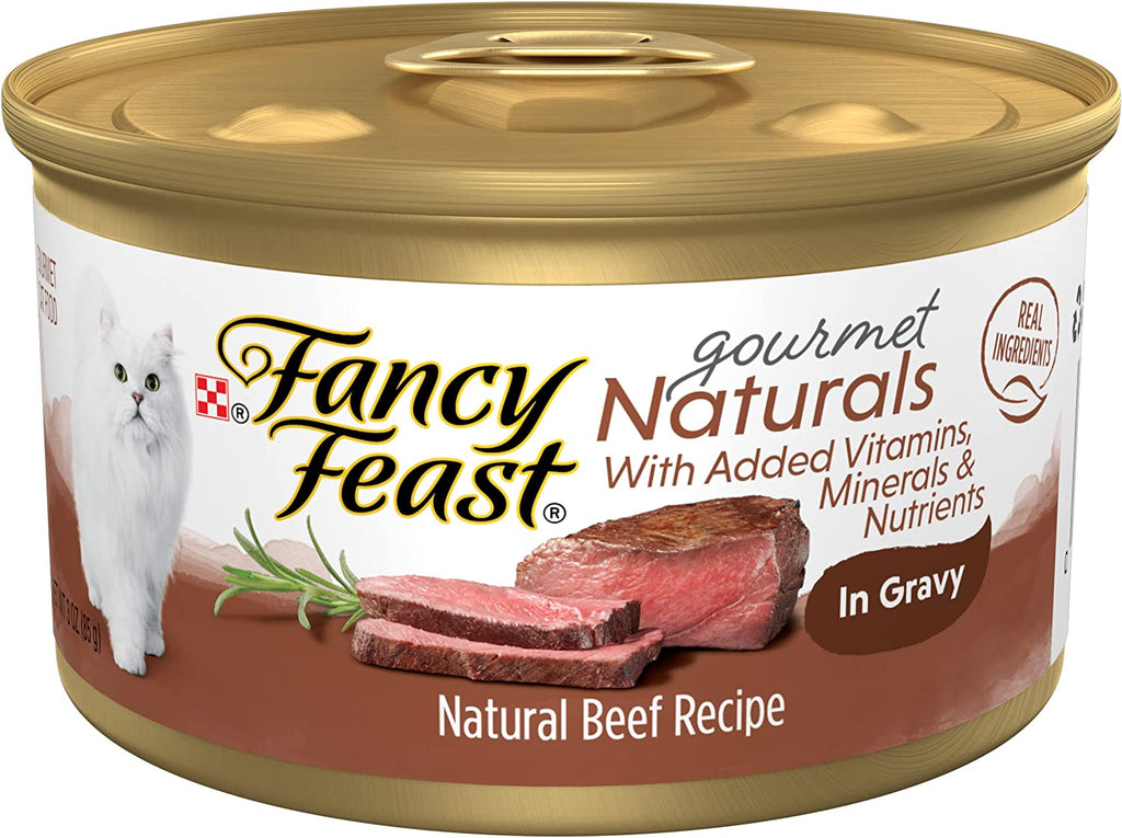 Purina Fancy Feast Wet Cat Food Natural Gourmet Naturals Beef Recipe in Wet Cat Food Gravy - (12) 3 Oz. Cans
