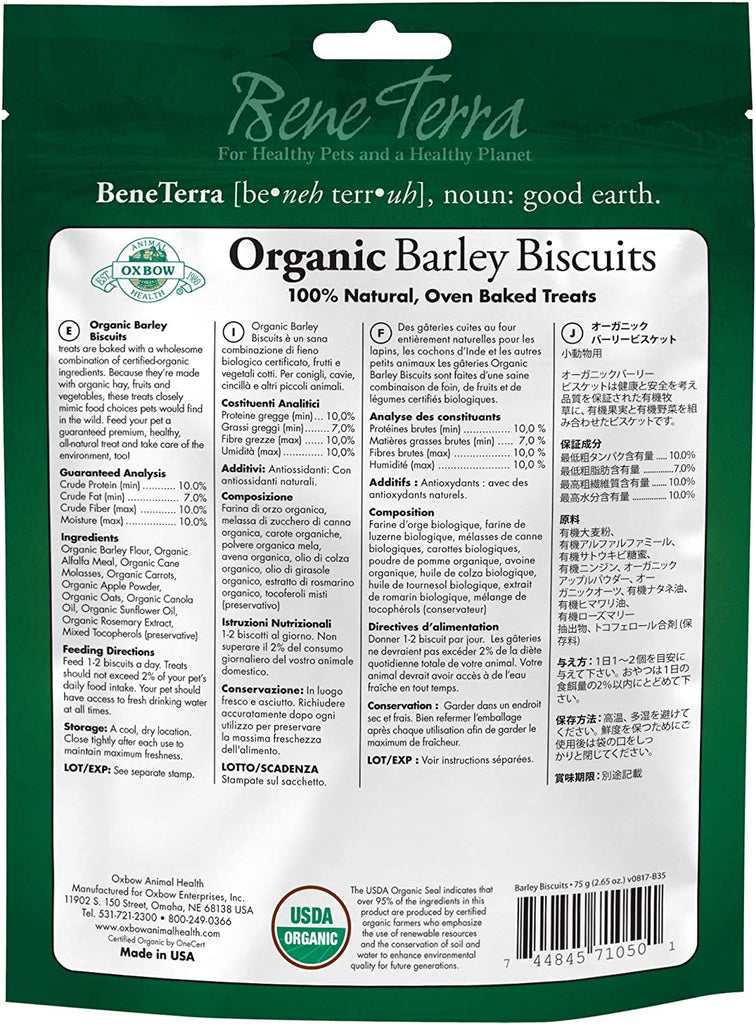 Oxbow Organic Rewards Barley and Hay Biscuit Treats for Rabbits, Guinea Pigs, Chinchillas, and Small Pets Green 2.64 Ounce (Pack of 1)