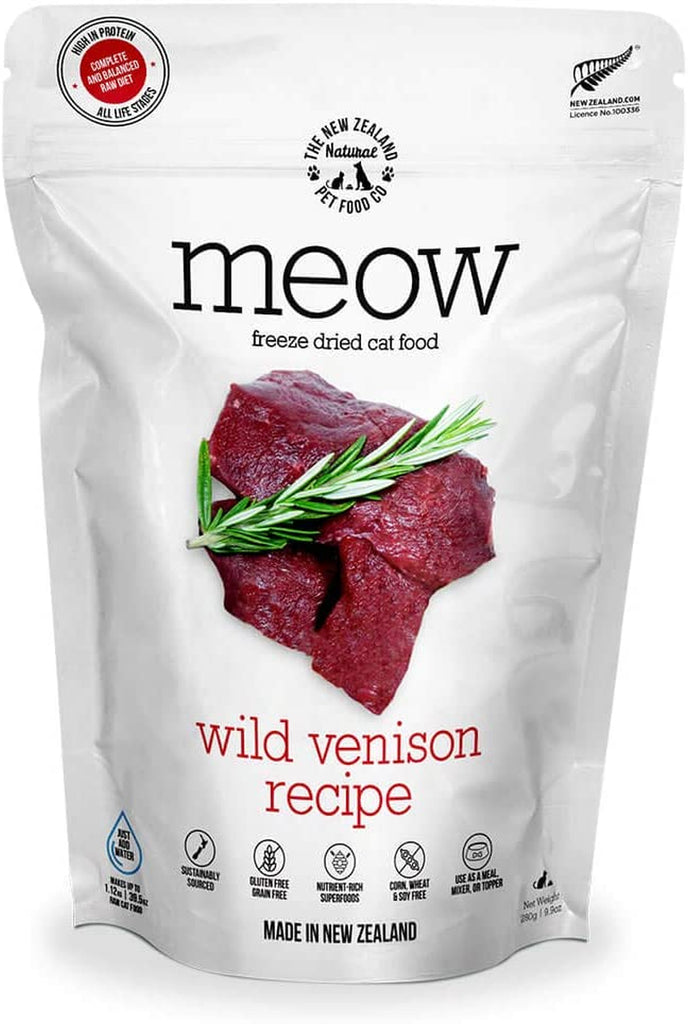 Meow Wild Venison Freeze Dried Raw Cat Food, Mixer, or Topper, or Treat - High Protein, Natural, Limited Ingredient Recipe 9.9 Oz