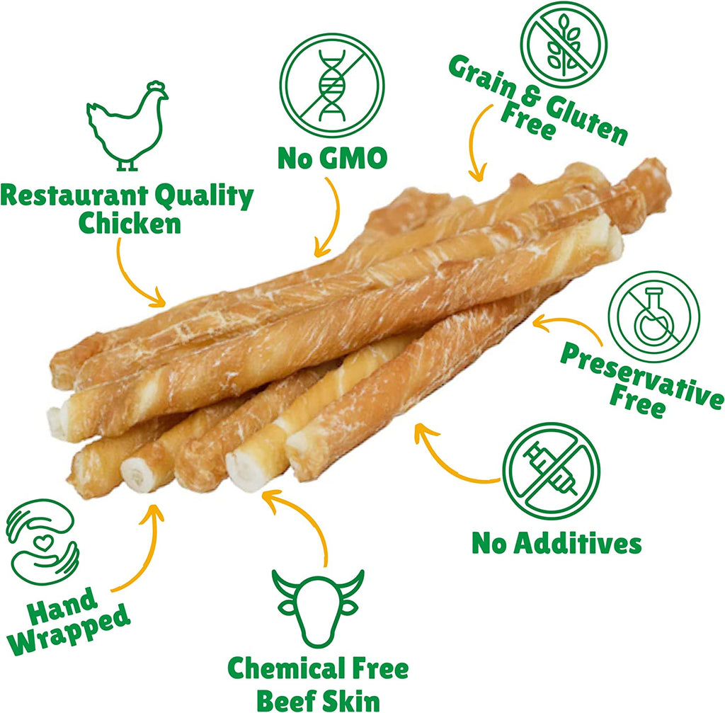 Chicken Wrapped Rawhide – All-Natural Rawhide and Chicken Dog Treats, Gluten Free Premium Small Dog Treats (20 Chews)