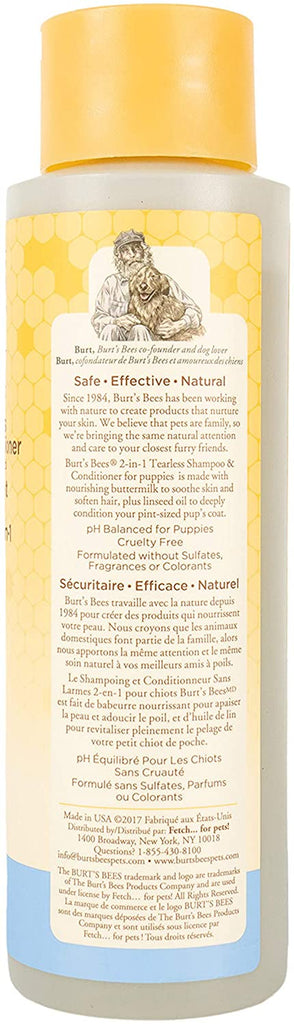 Burt'S Bees for Puppies Natural Tearless 2 in 1 Shampoo and Conditioner | Made with Buttermilk and Linseed Oil | Best Tearless Puppy Shampoo for Gentle Skin and Coat | Made in USA, 16 Oz