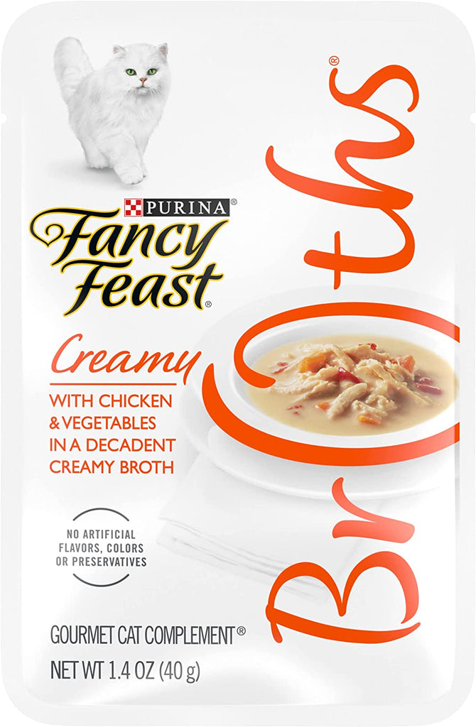 Purina Fancy Feast Limited Ingredient, Grain Free Wet Cat Food Complement, Broths Creamy with Chicken - (16) 1.4 Oz. Pouches