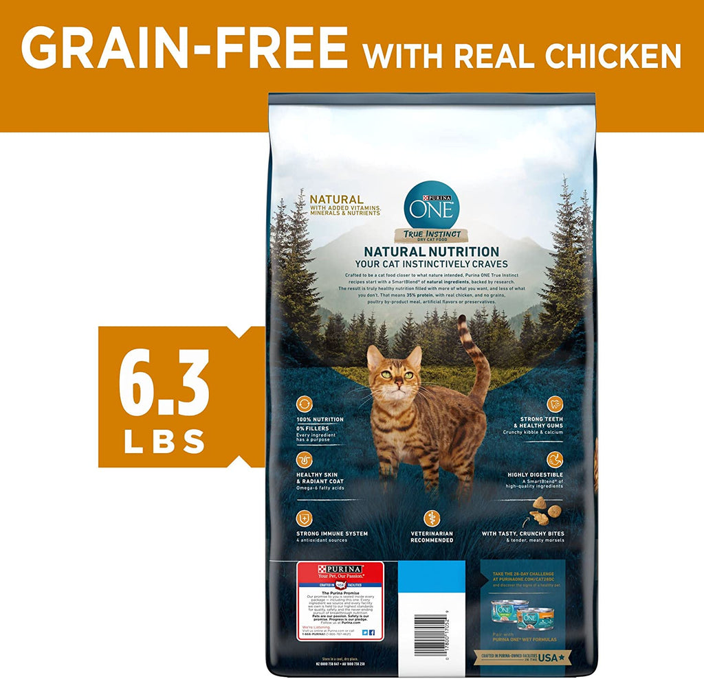Purina ONE Natural, High Protein, Grain Free Dry Cat Food, True Instinct with Real Chicken - 6.3 Lb. Bag