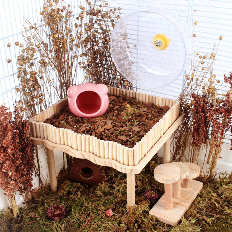 Country Style Wooden Hamster Platform Chipmunk Dwarf Rat Small Animal Toy Hamster Cage Landscaping Supplies Hamster Accessories