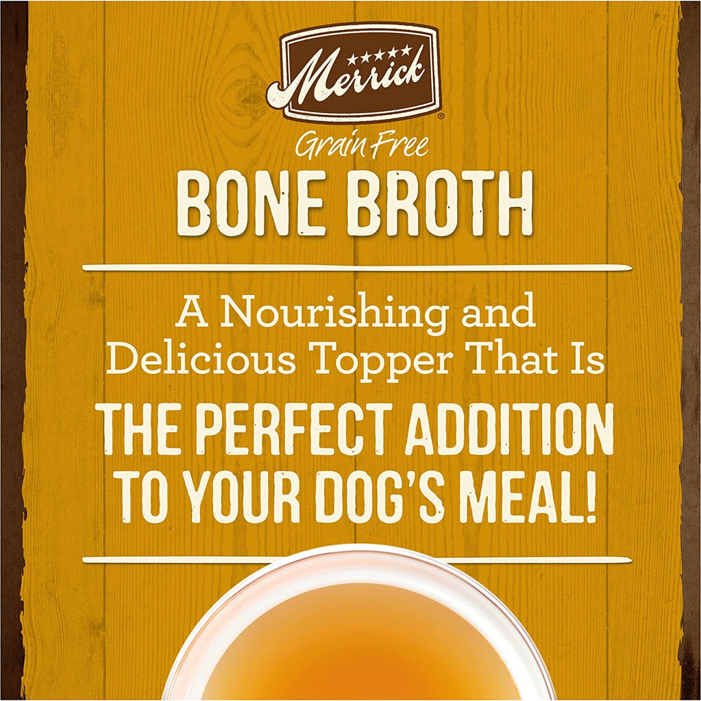 Merrick Grain Free Bone Broth Natural Meal Topper for Dogs, Accented with Superfoods & Cinnamon, for Adult Dogs of All Breeds (Chicken, 7 Ounce ,Pack of 3)