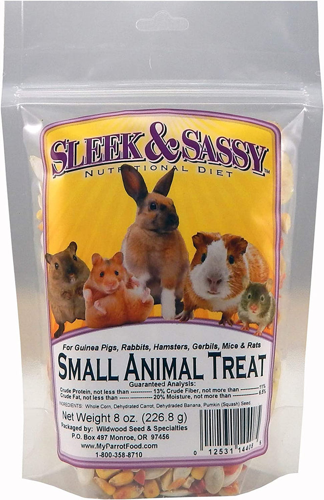 SLEEK & SASSY NUTRITIONAL DIET All Natural Small Animal Treat for Guinea Pigs, Rabbits, Hamsters, Gerbils, Rats & Mice (8 Oz.)
