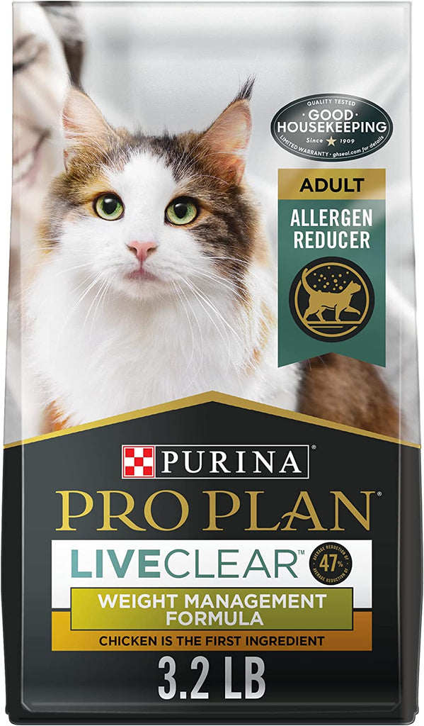Purina Pro Plan Allergen Reducing, Weight Control Dry Cat Food, LIVECLEAR Chicken and Rice Formula - 3.2 Lb. Bag