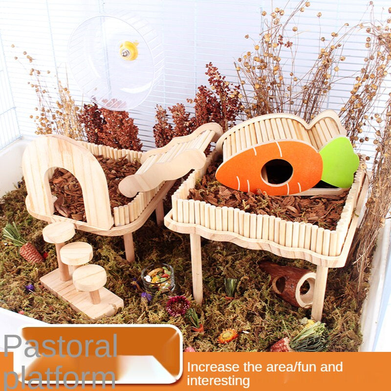 Country Style Wooden Hamster Platform Chipmunk Dwarf Rat Small Animal Toy Hamster Cage Landscaping Supplies Hamster Accessories