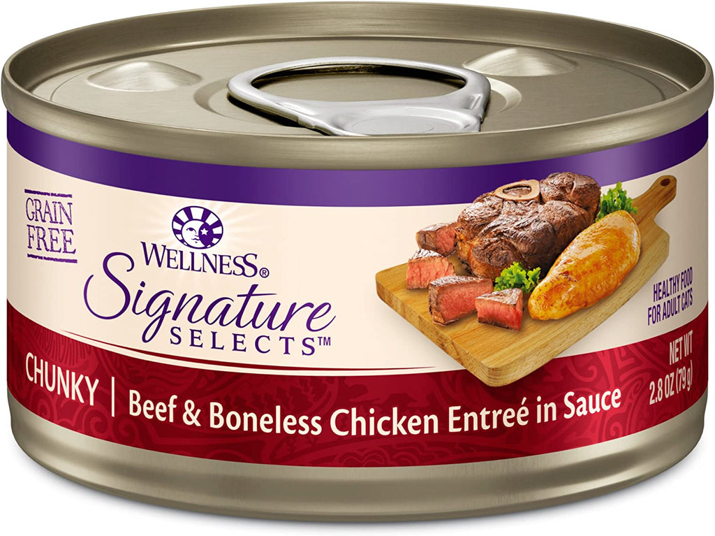 Wellness Core Signature Selects Grain Free Wet Canned Cat Food, Chunky Beef & Chicken, 2.8-Ounce (Pack of 12)