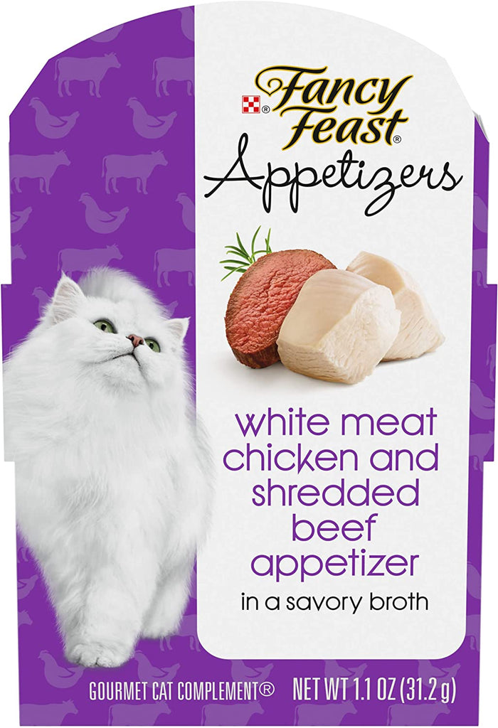 Purina Fancy Feast Gravy, Grain Free Wet Cat Food Complement, Appetizers White Meat Chicken & Shredded Beef - (10) 1.1 Oz. Trays