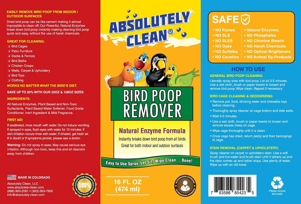 Amazing Bird Poop Remover - Just Spray/Wipe - Safely & Easily Removes Bird Messes - Use Indoor/Outdoor - Made in the USA