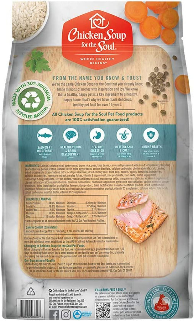 Chicken Soup for the Soul Pet Food - Adult Dry Cat Food, Salmon & Brown Rice Recipe, 13.5 Lb. | Soy, Corn & Wheat Free, No Artificial Flavors or Preservatives
