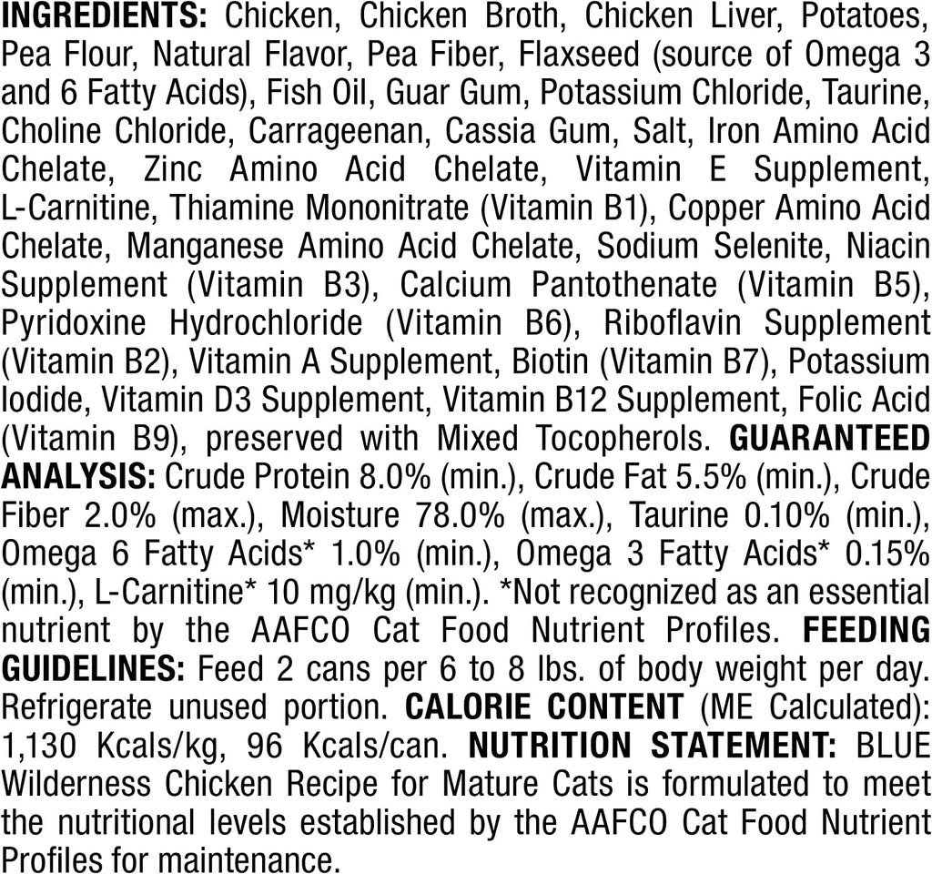 Blue Buffalo Wilderness High Protein Grain Free, Natural Mature Pate Wet Cat Food, Chicken 3-Oz Cans (Pack of 24)