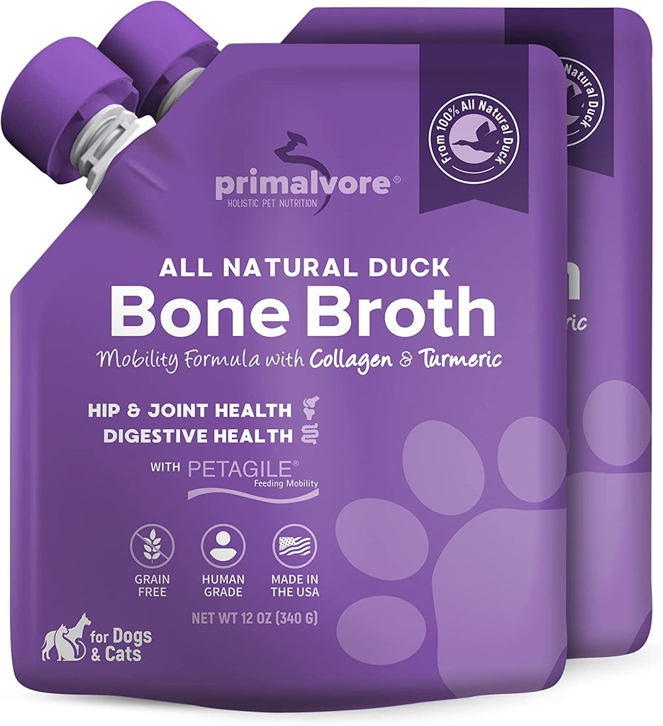 All-Natural Duck Bone Broth for Dogs&Cats, Mobility Formula W/Collagen Peptides Supports Hip & Joints, Digestion, Skin&Coat and Hydration, Grain Free, Human Grade, Made in USA. Duck 2 Pack