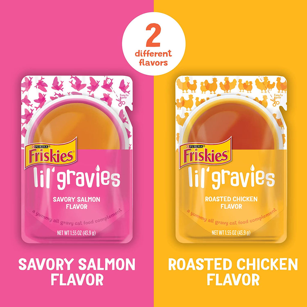 Purina Friskies Lil' Gravies Variety Pack with Chicken, Salmon, Turkey & Roast Beef Flavors Cat Food Complements