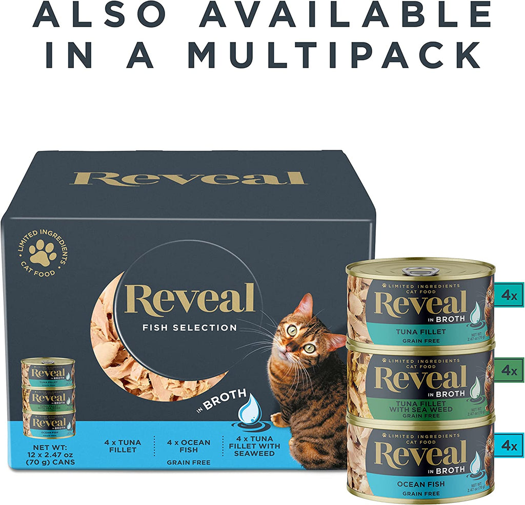 Reveal Natural Wet Cat Food, 24 Pack, Limited Ingredient, Grain Free Food for Cats, Tuna Fillet in Broth, 2.47Oz Cans