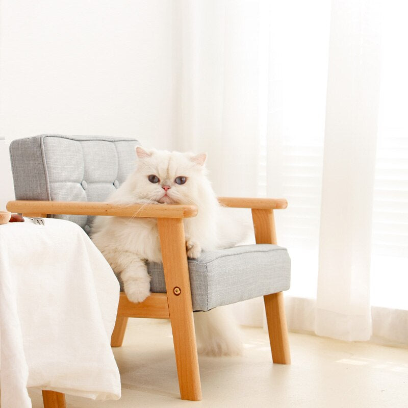 Natural Beech Cat Sofa Chair Sleep and Play Cat Beds Cat Furniture Simple Fabric Solid Wood Dog Sofa Dog Beds Cat Accessories
