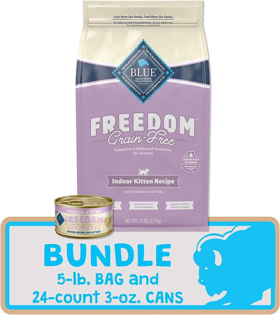Freedom Natural Grain Free Cat Food Indoor Kitten Food Bundle - Dry Cat Food and Wet Cat Food, Chicken (5-Lb Dry Food + 3Oz Cans 24Ct)