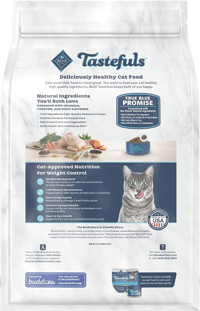 Blue Buffalo Tastefuls Weight Control Natural Adult Dry Cat Food, Chicken 3Lb Bag