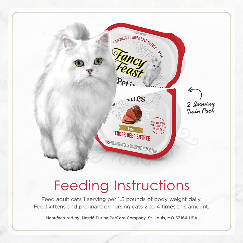 Purina Fancy Feast Gourmet Pate Wet Cat Food, Petites Tender Beef Entree - (12) 2.8 Oz. Tubs