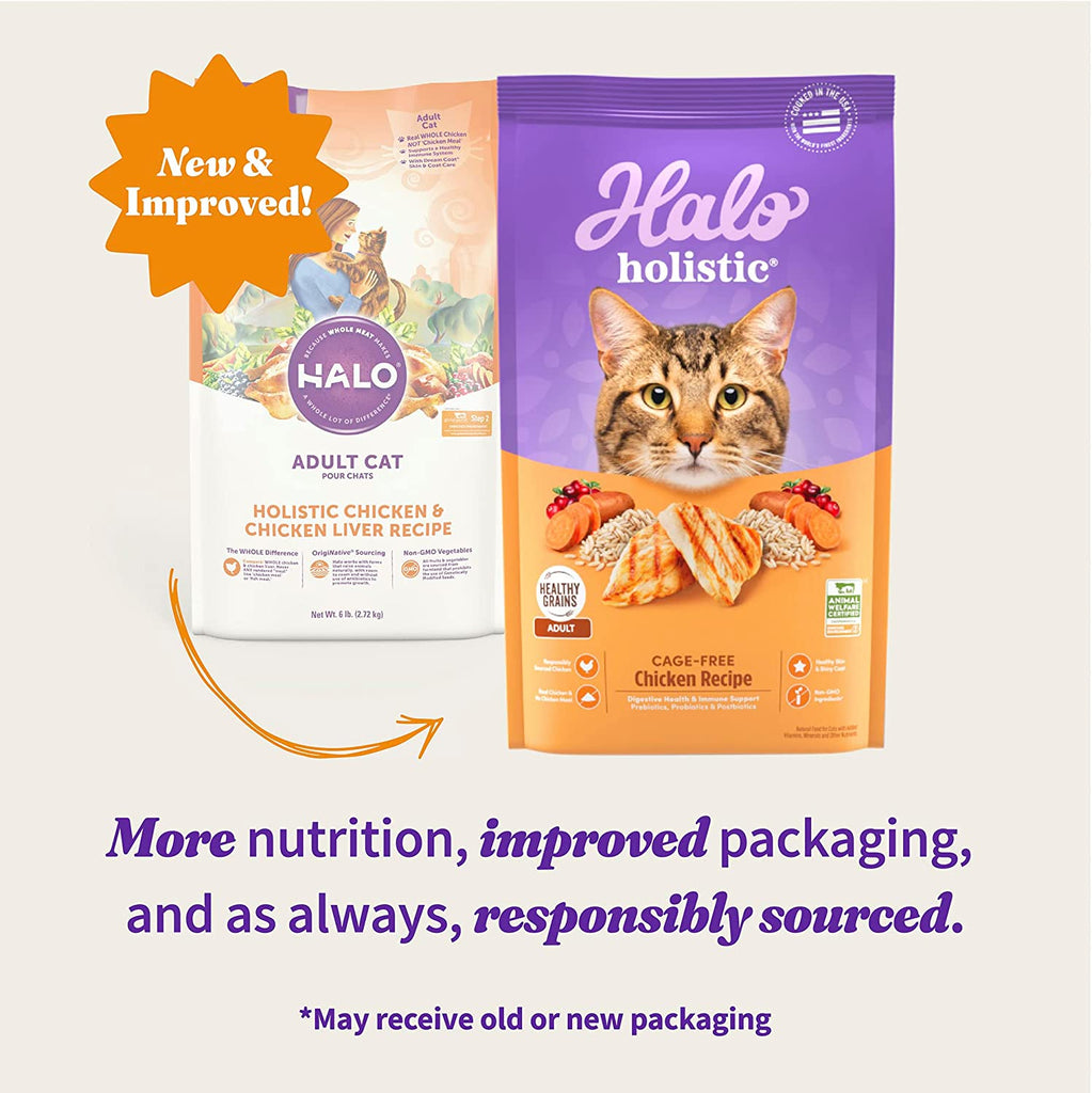 Halo Holistic Cat Food Dry, Cage-Free Chicken Recipe, Complete Digestive Health, Dry Cat Food Bag, Adult Formula, 3-Lb Bag