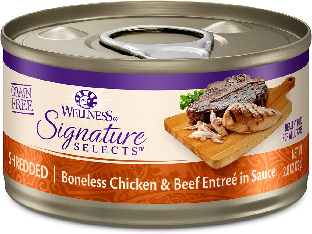 Wellness CORE Grain-Free Signature Selects Wet Cat Food, Natural Pet Food Made with Real Meat (Shredded Chicken & Beef Entrée, 2.8 Ounces, Pack of 12)
