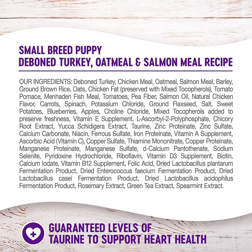 Wellness Complete Health Small Breed Dry Dog Food with Grains, Natural Ingredients, Made in USA with Real Turkey, for Dogs up to 25 Lbs. (Puppy, Turkey, Salmon & Oatmeal, 4-Pound Bag)